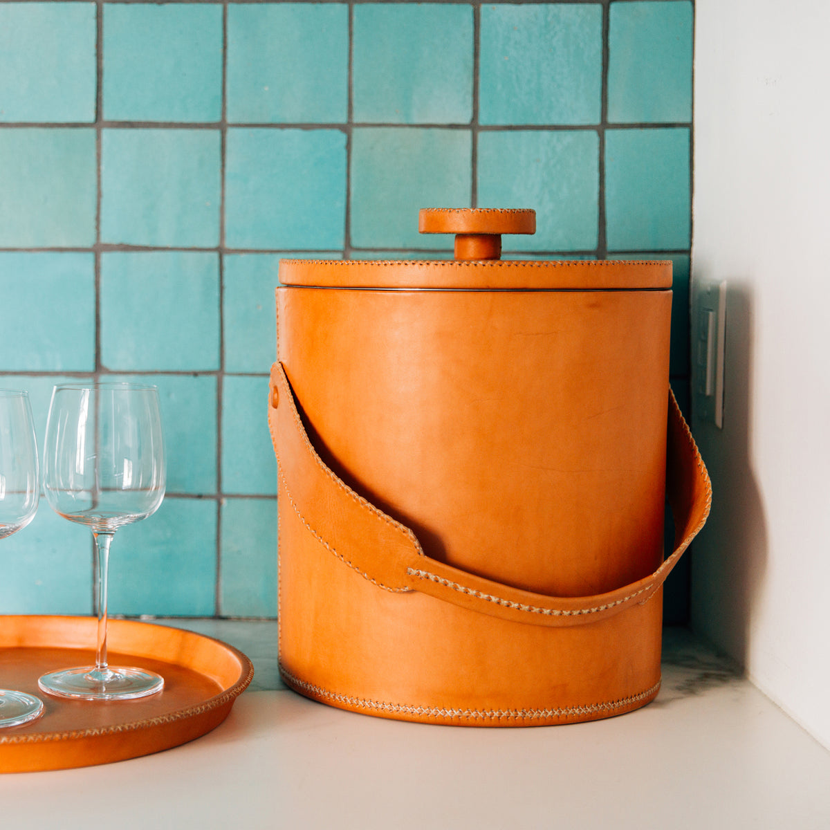 Leather Ice Bucket Natural