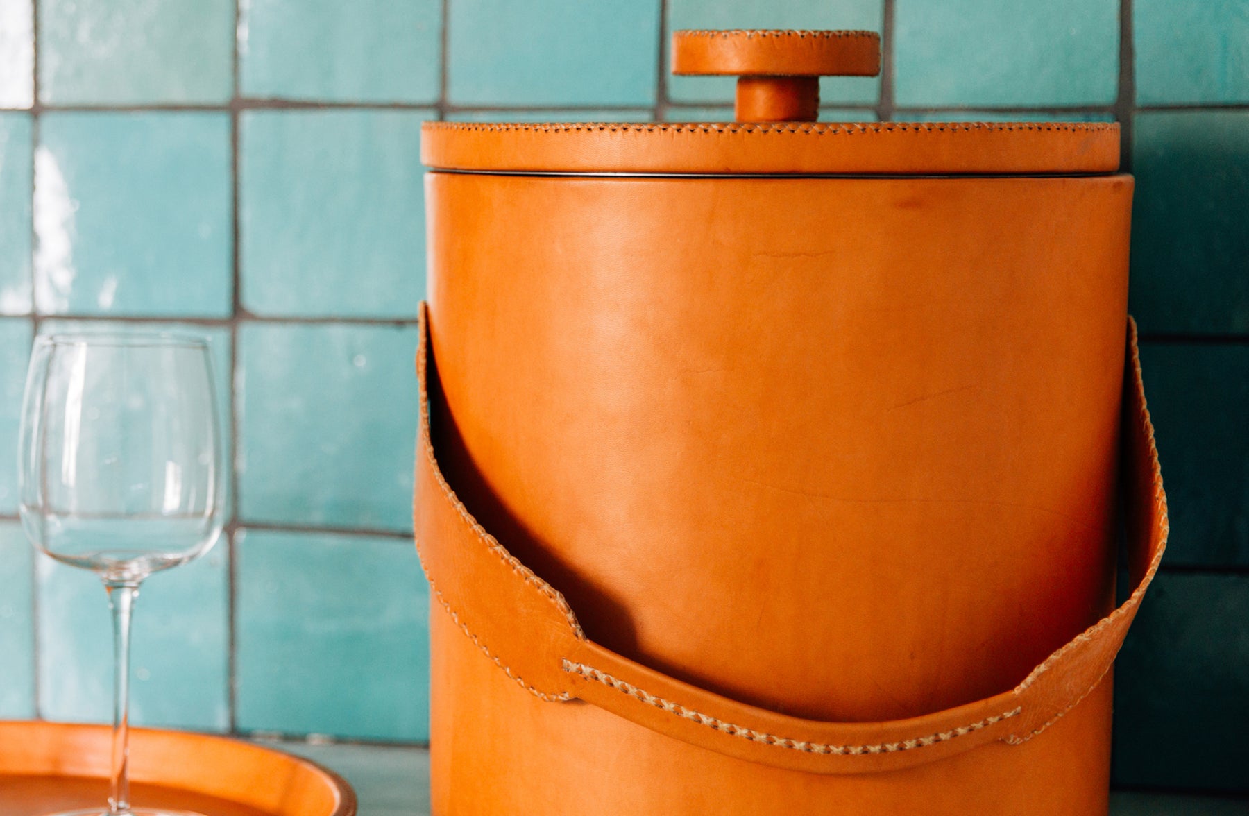 Leather Ice Bucket Natural